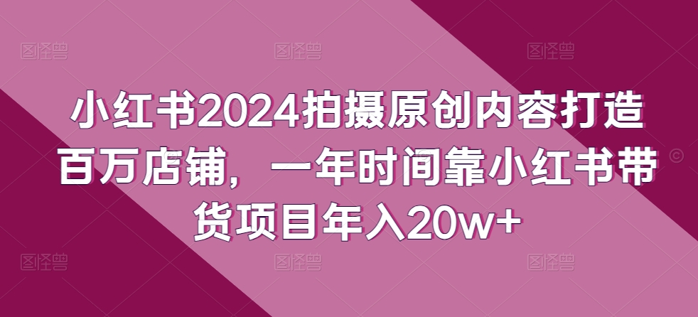小红书2024拍摄原创内容打造百万店铺，一年时间靠小红书带货项目年入20w+-优优云网创